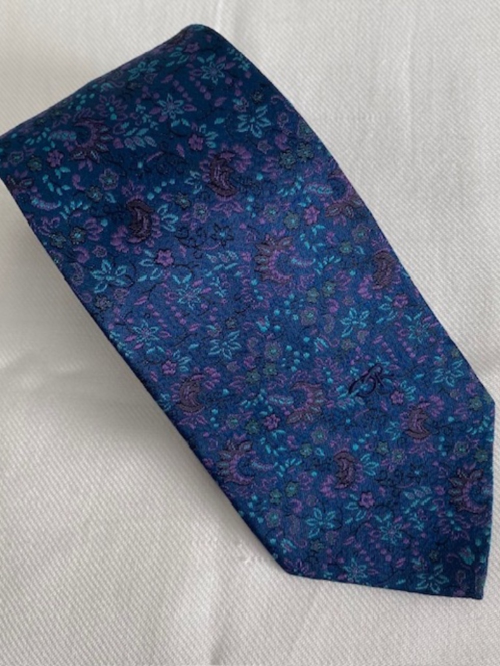 Oscar de la Renta Blue Floral Print Silk Tie